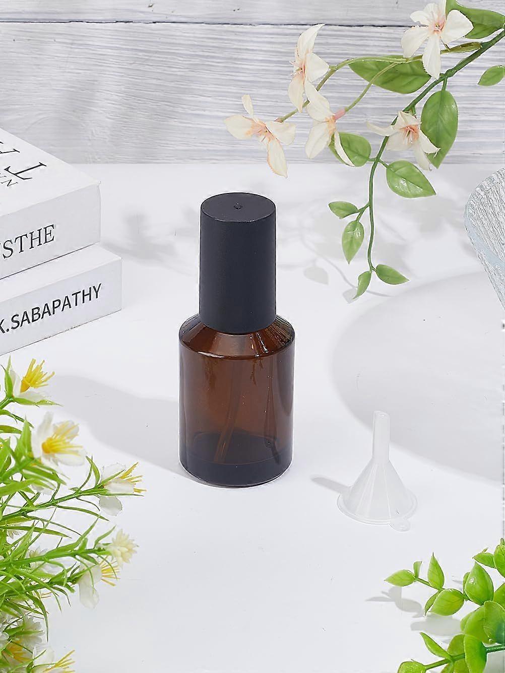 1Pcs 60ml Glass Spray Bottles Saddle Brown Liqiud Bottle Refillable Container with Transparent Plastic Funnel Hopper for Cleaning Essential Oils Hair 