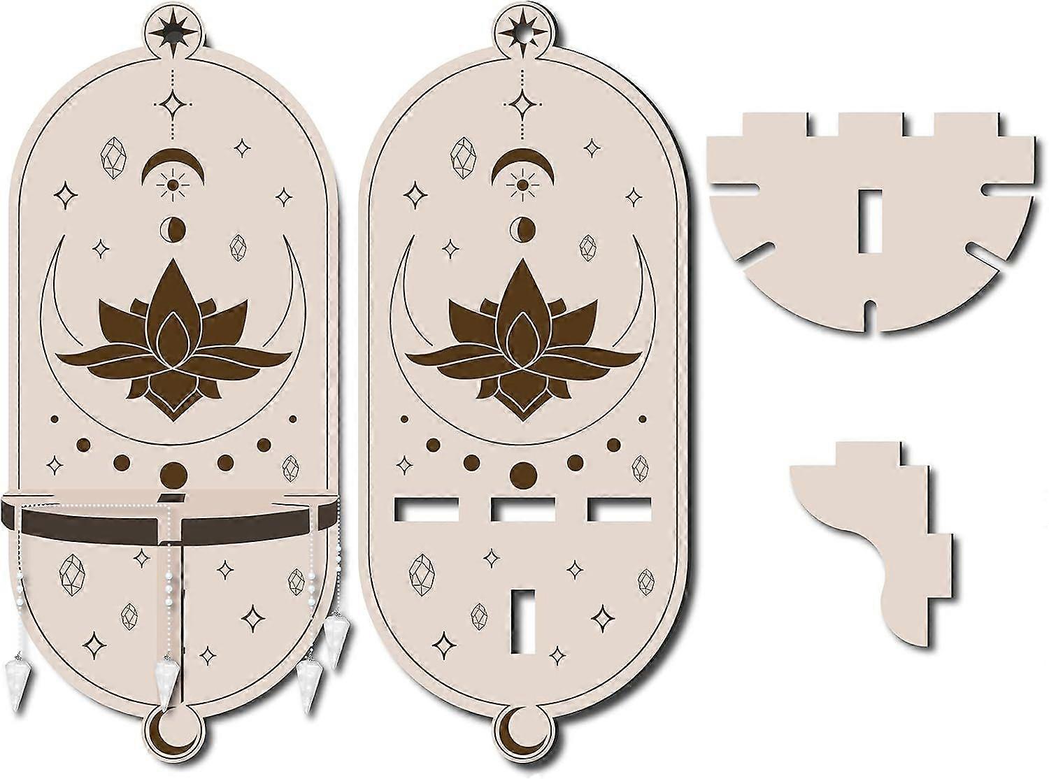 2Pcs Small Shelf Display Lotus Wooden Holder Magical Stuff Boho Rustic Shelf for Hanging Crystals Stone Necklace Witchy Room Wall Decor 3.03 x 7.01inc