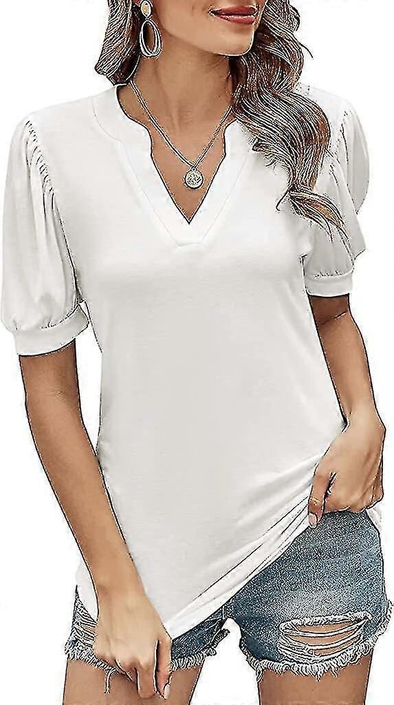 Womens T-shirt Puff Sleeves Basic Plain Summer Tops