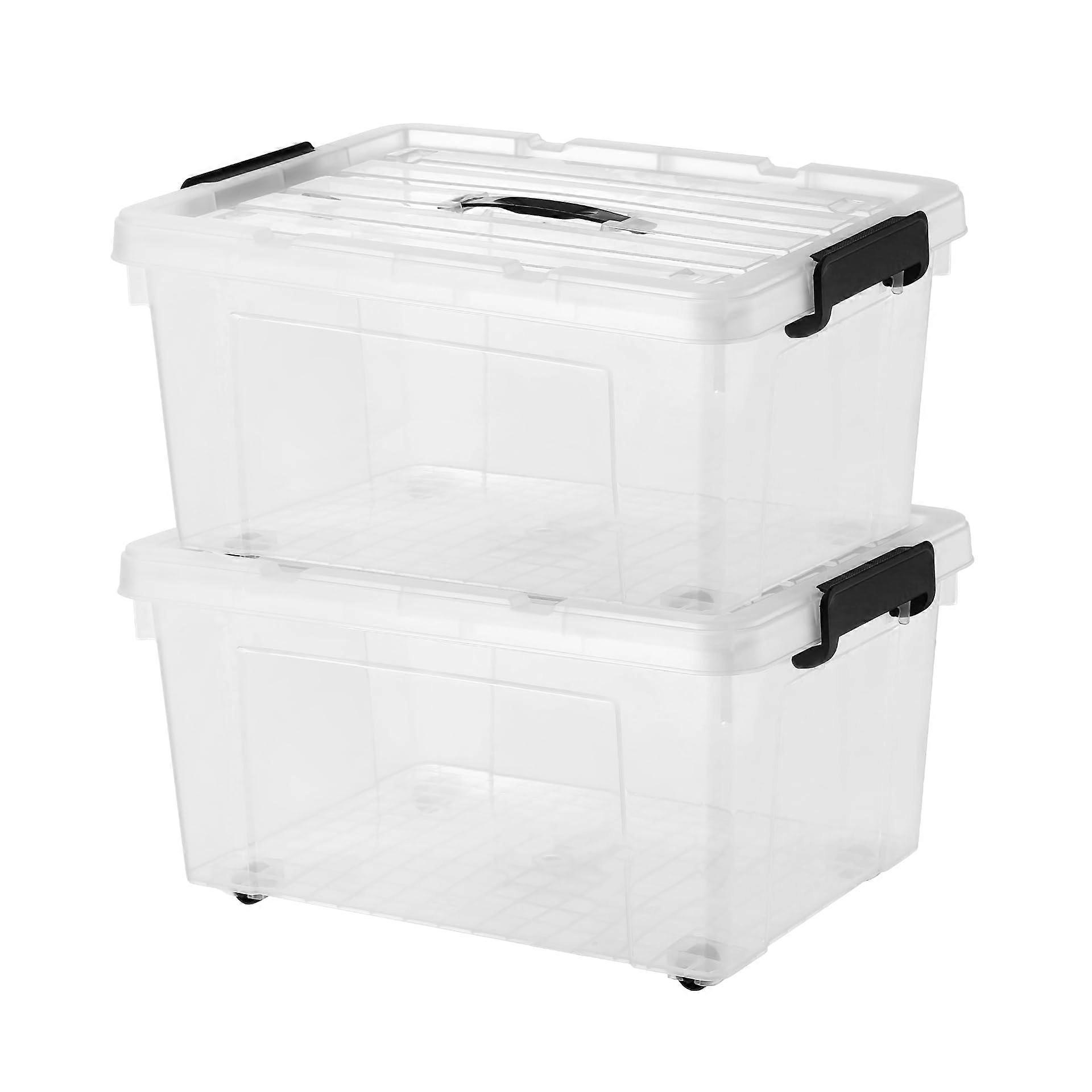 2 Pack 63 Quart Clear Plastic Storage Bins with Wheels and Locking Lids, Stackable Heavy Duty Containers for Garage or Closet