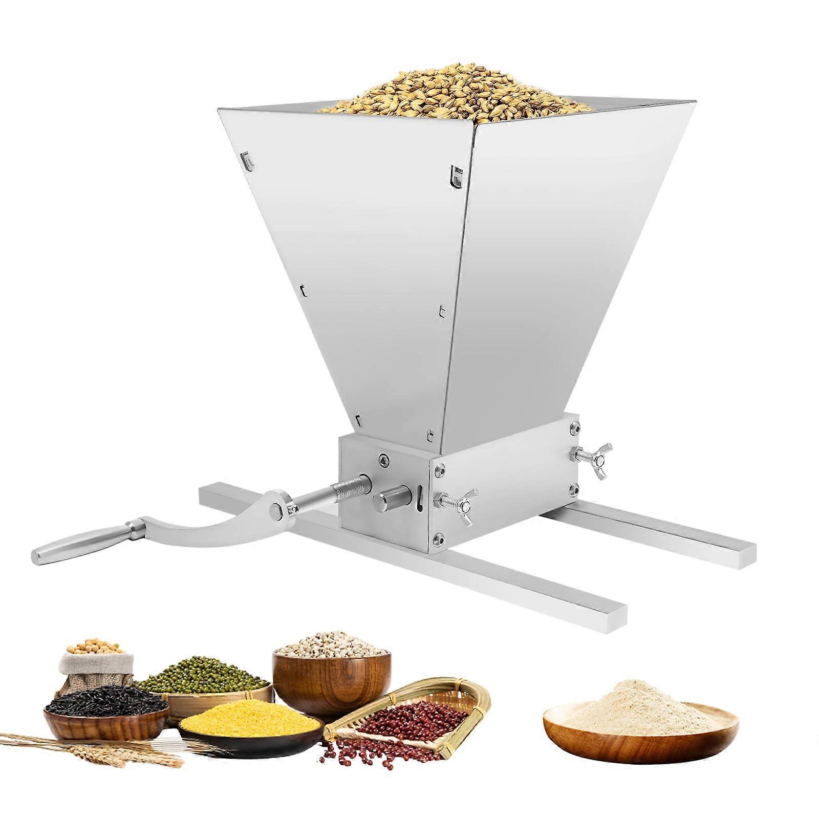 Grain Mill with Large Capacity Hopper, Adjustable Stainless Steel Malt Crusher for Homebrew