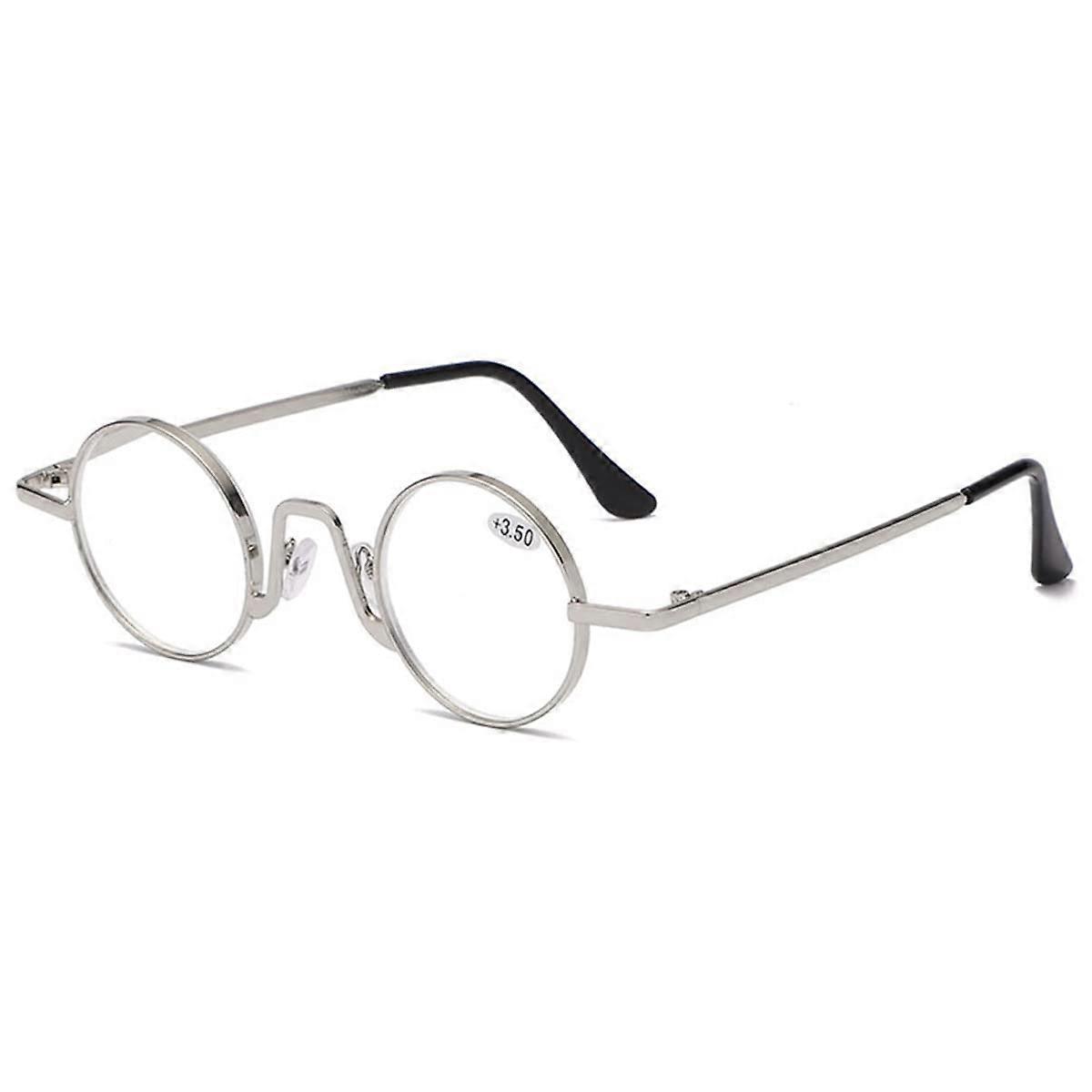 Round Metal Blue Light Blocking Computer Reading Glasses Retro Lightweight Unisex 2.5 Silver