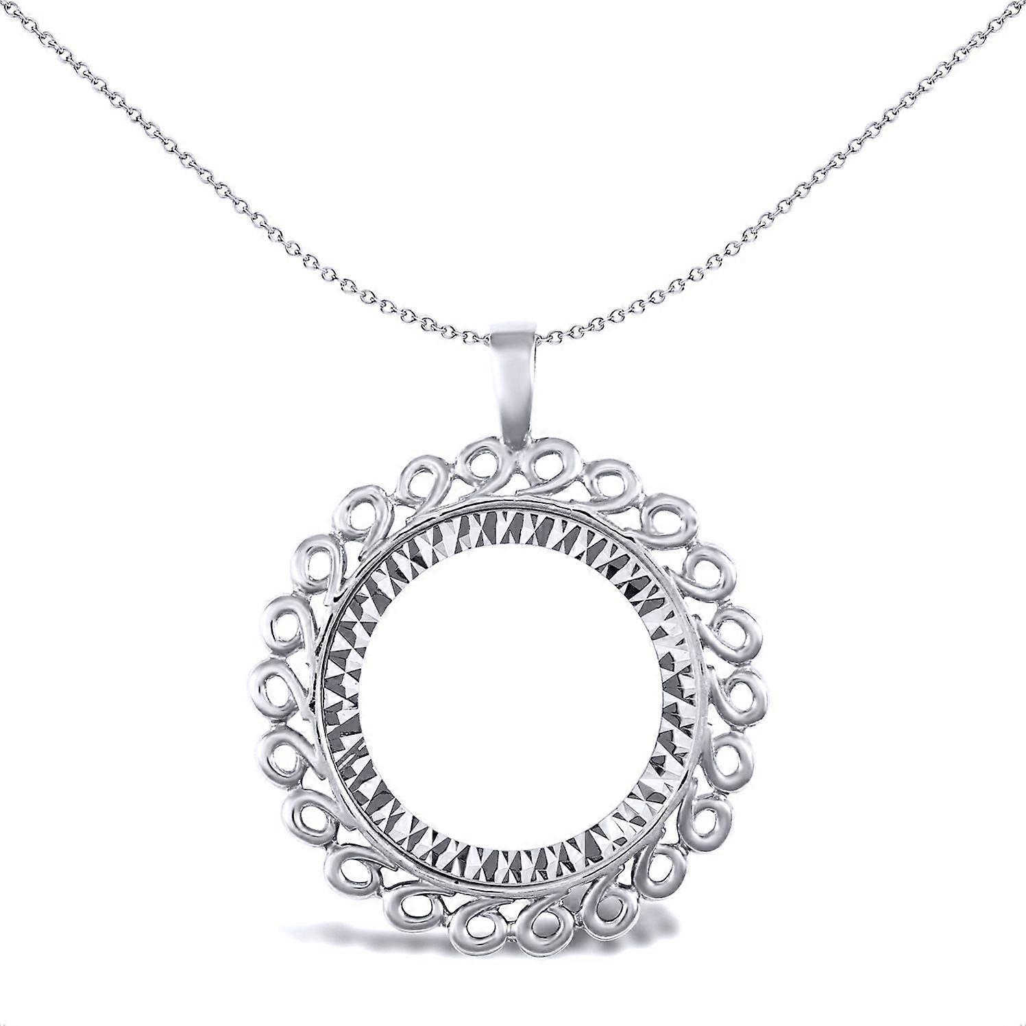 Jewelco London Solid Sterling Silver Loop Spiral Frame Half Sovereign Coin Mount Pendant