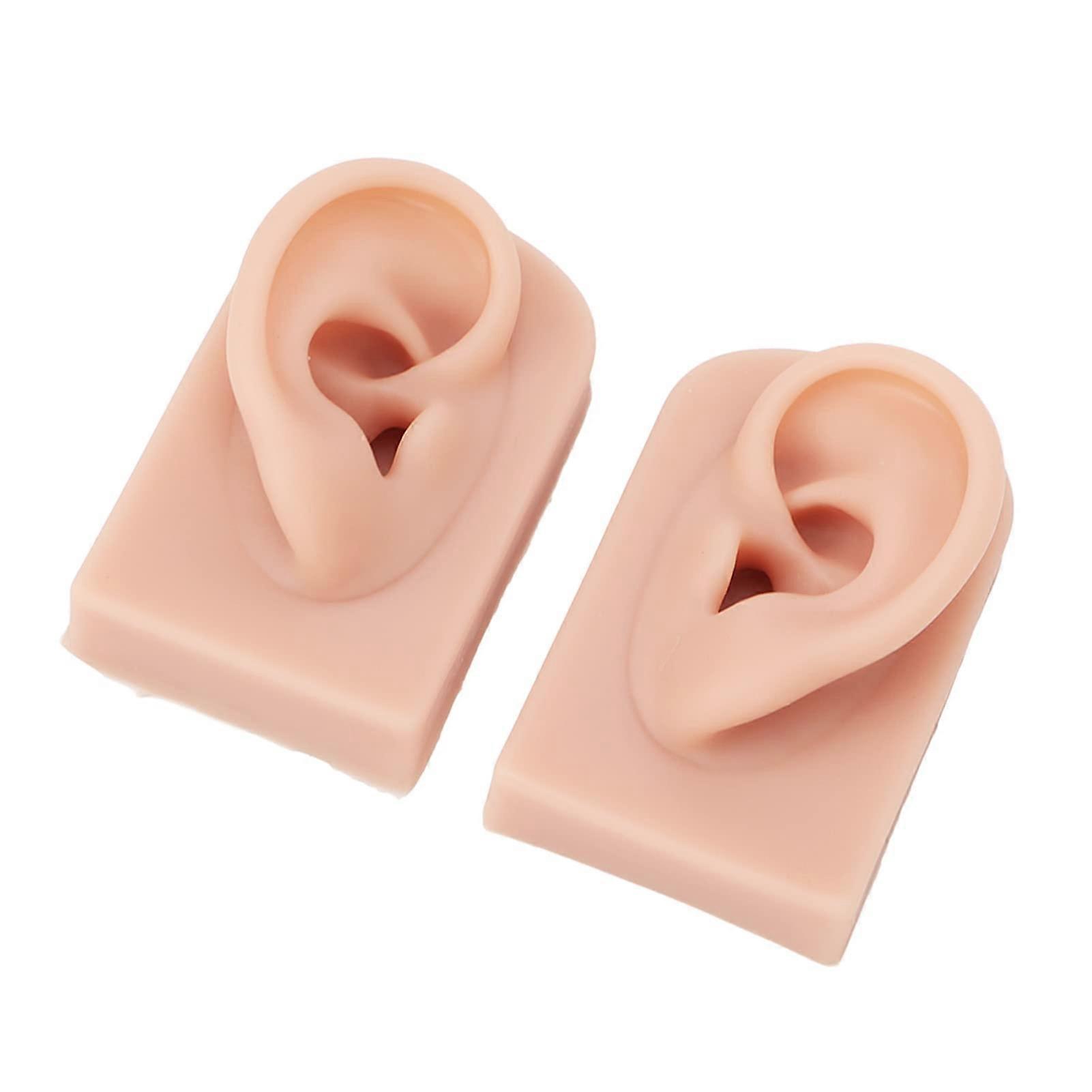 Silicone Ear Model Pair for Piercing Practice, Realistic Soft Flexible Reusable Medium Skin Tone