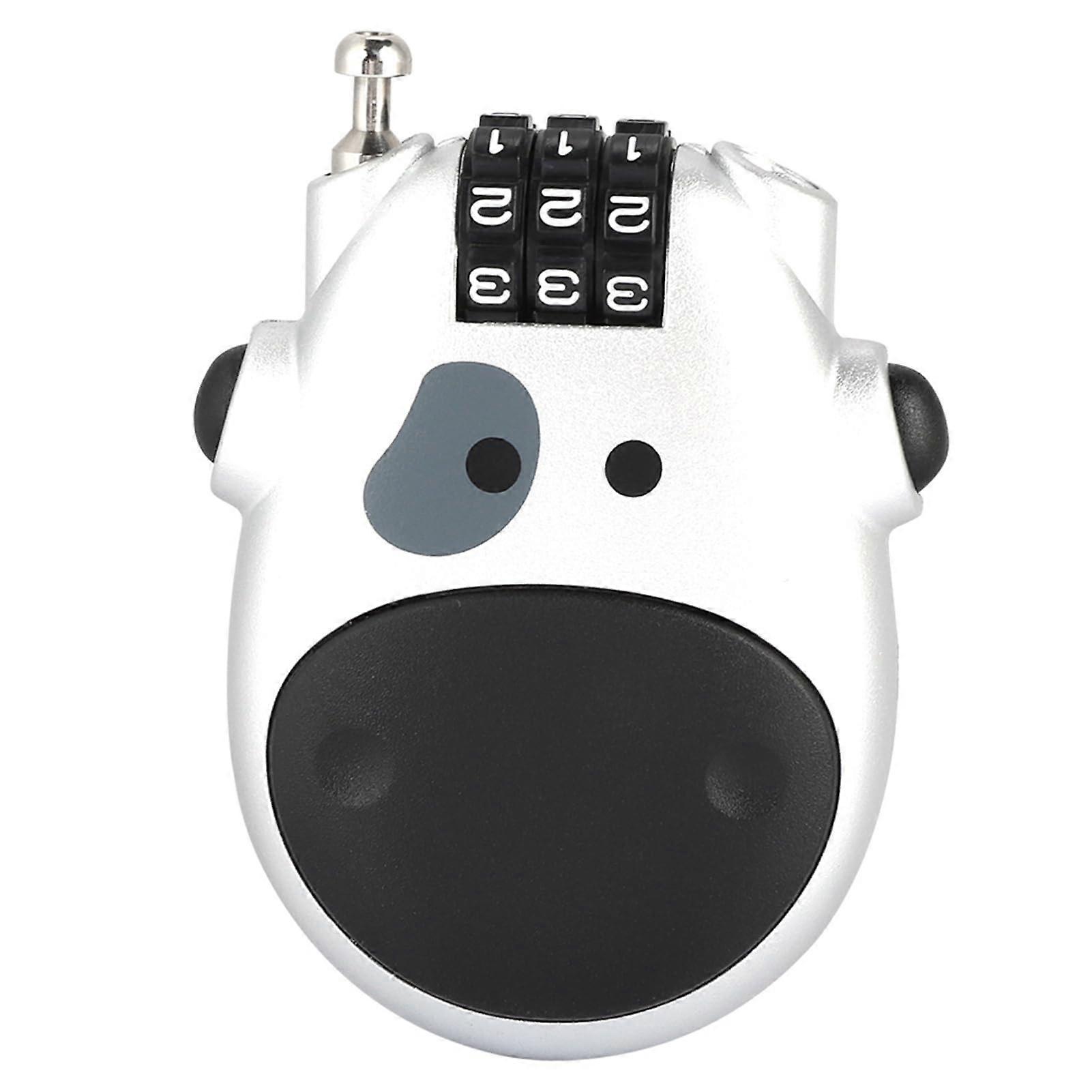 3 Digit Combination Stroller Lock with Cute Cow Design, Mini ABS Security Lock, Silver
