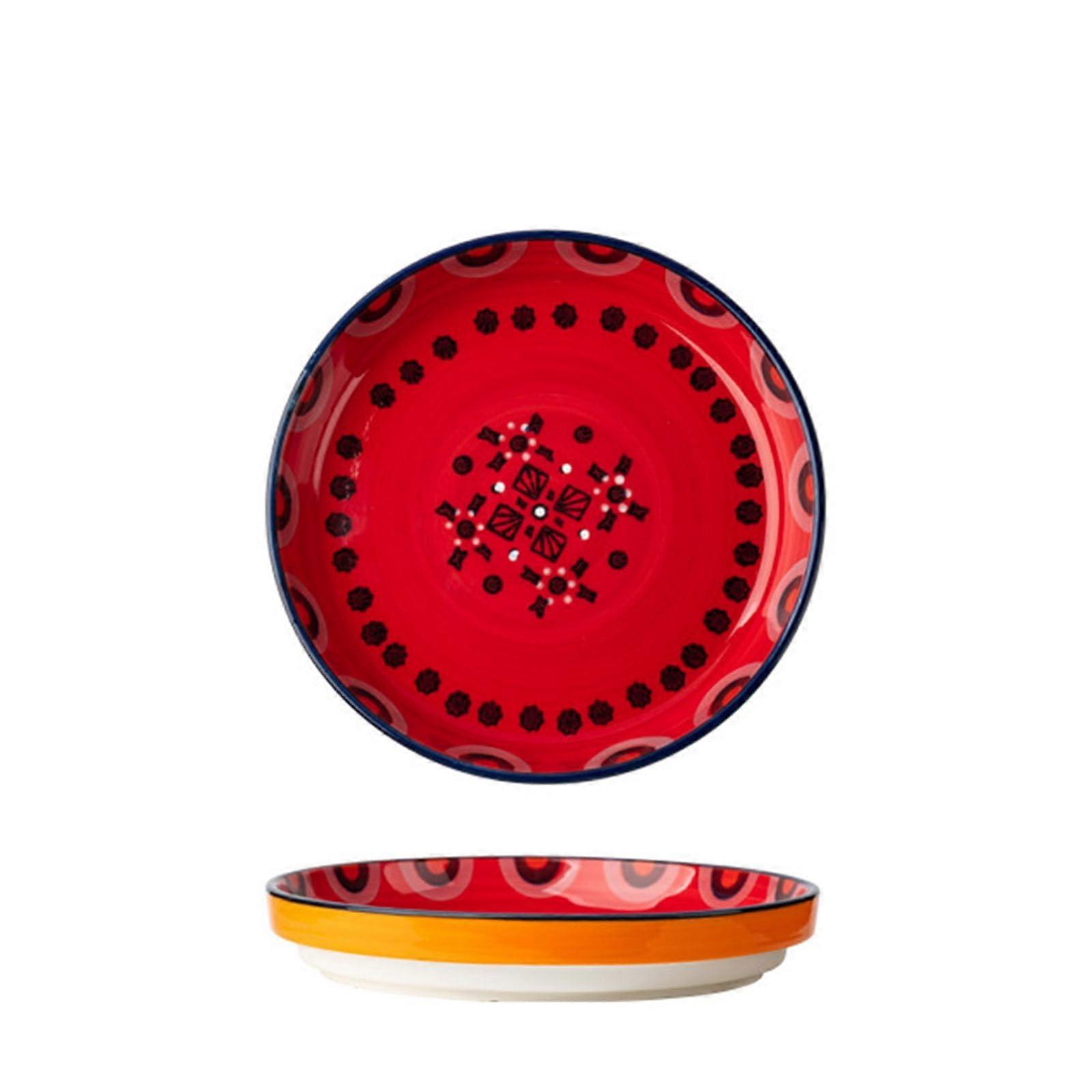 2 Pieces 6.5 Inch Ceramic Salad Plate Set, Scratch Resistant, Microwave Safe, Red Dinner Plates