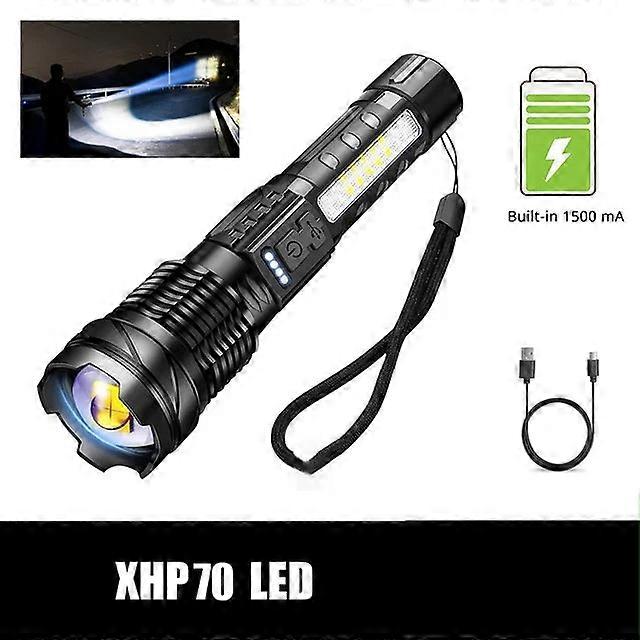 Waterproof Xhp70 Led Flashlight 18650 Torch Usb Rechargeable 7 Modes Side Light