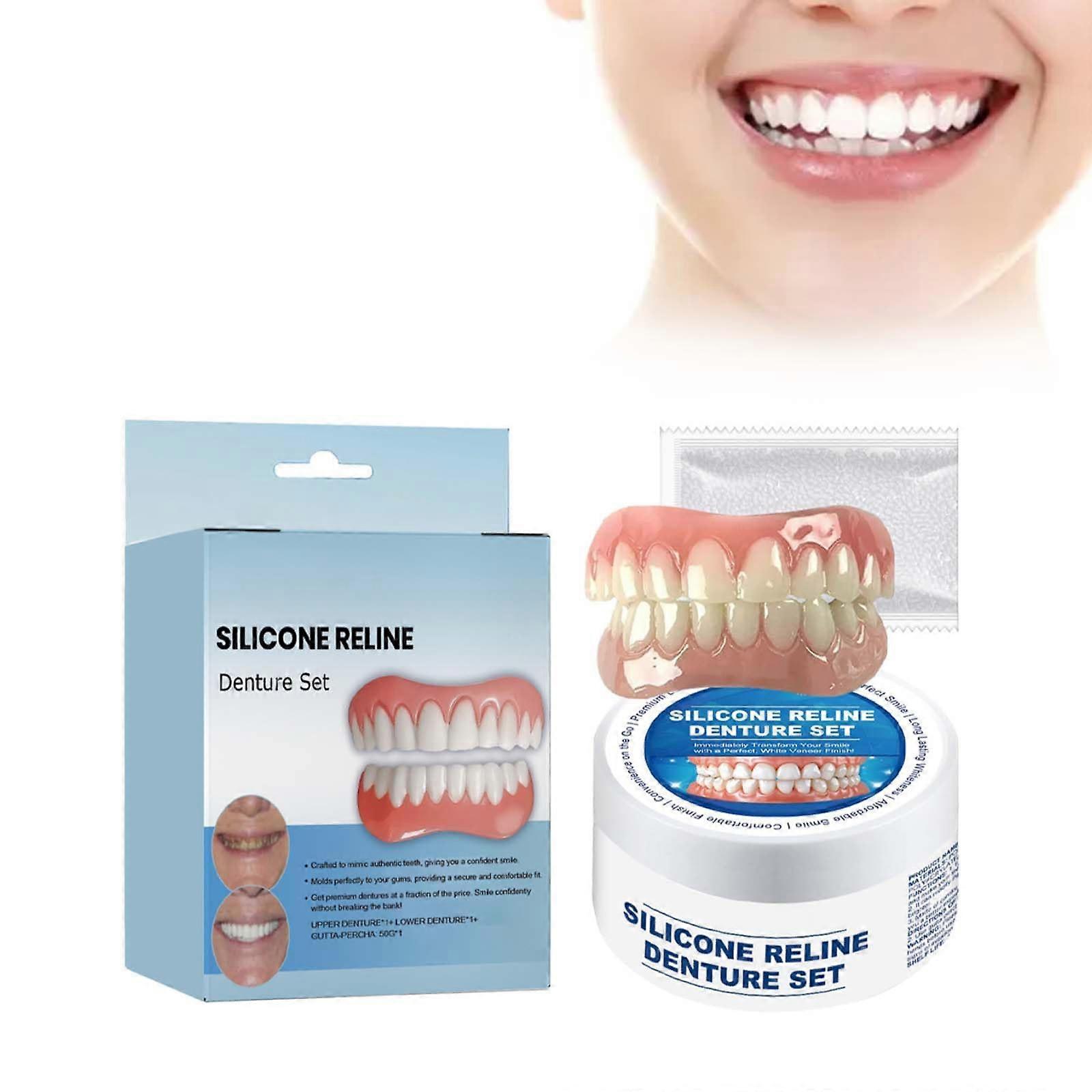 Denture Reline Kit Soft Silicone for Upper and Lower Teeth Comfortable Customized Fit 1pcs