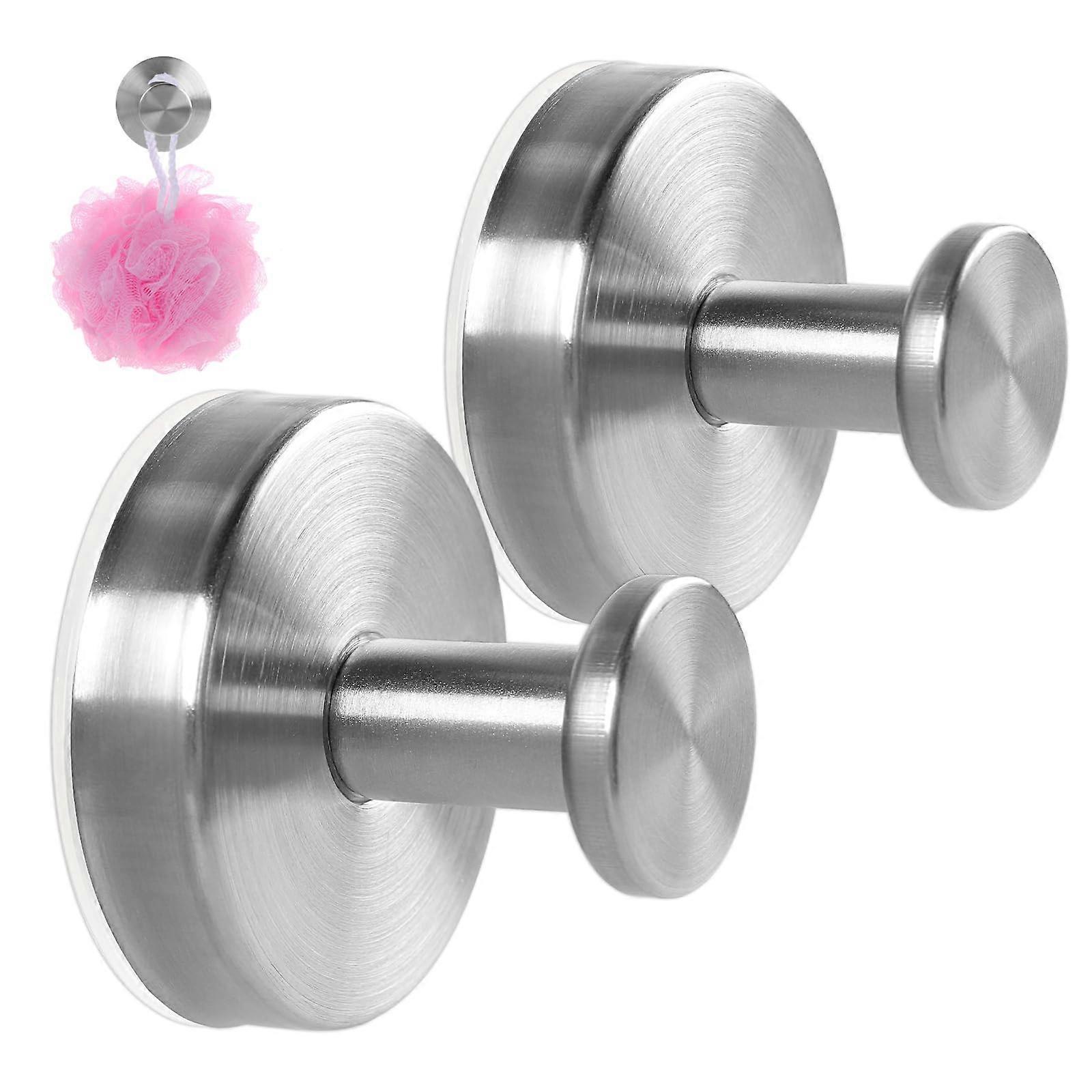 2 Pack Suction Cup Hooks for Bathroom, NoDrill RustResistant Metal, 15lbs Heavy Duty Silver