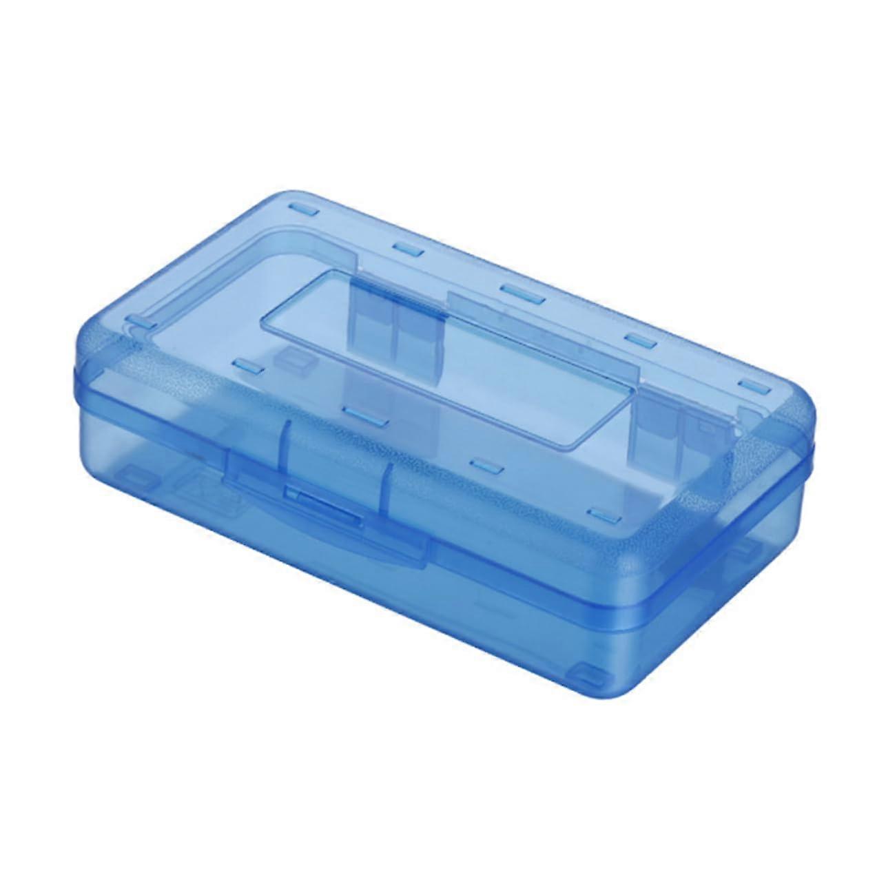 Large Plastic Pencil Case with Lid for Students, Durable Blue Pen Storage Box, Large Capacity