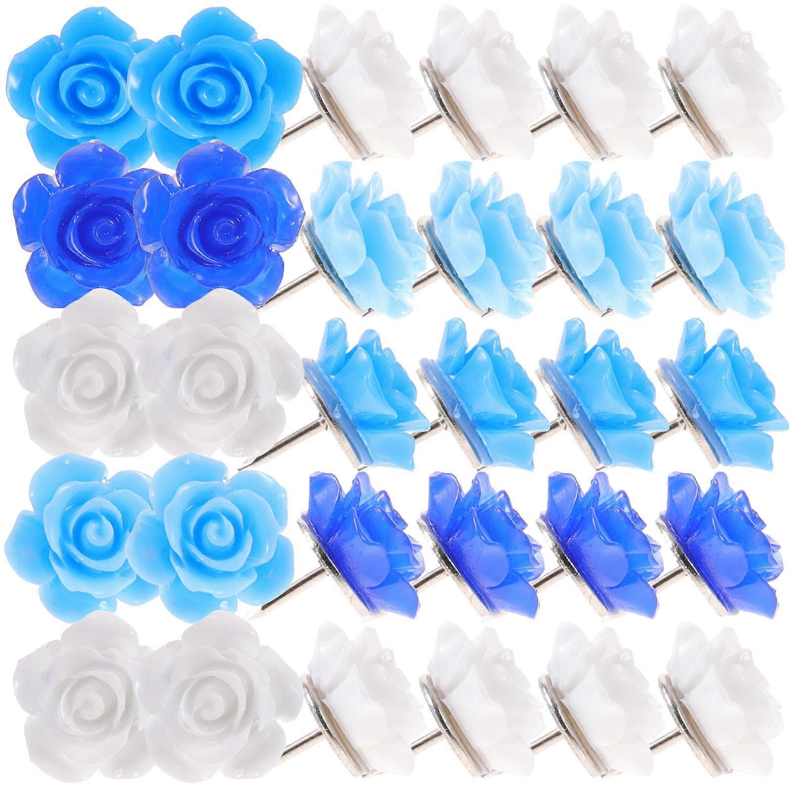 Decorative Push Pin Flowers Multi-Function Thumbtacks Delicate Thumb Tacks Office Use Blue Gradient 1.5x1.5cm Fixer 30Pcs