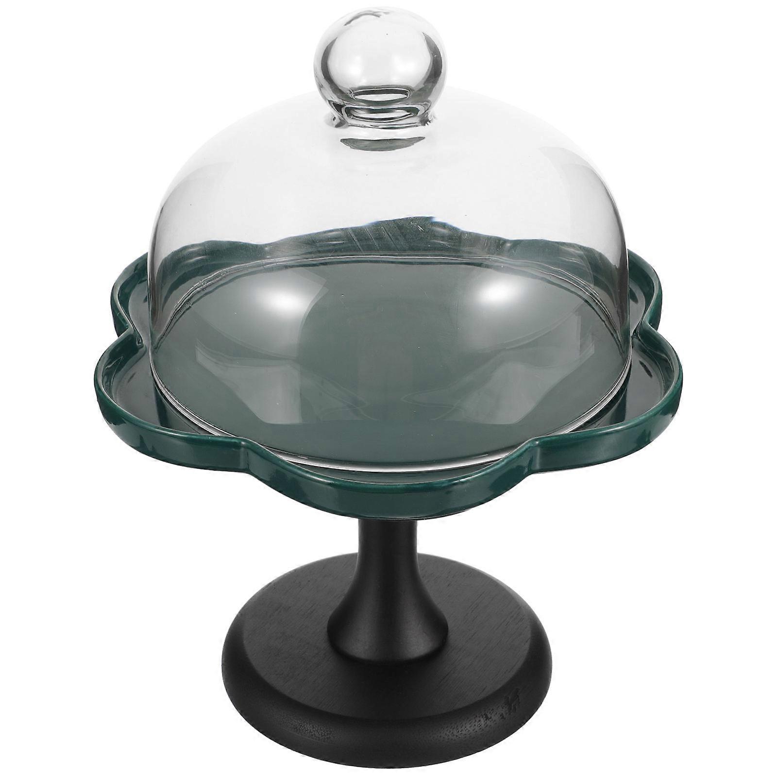 Ceramic Cake Stand with Dome Cover for Display Green Ceramic Cake Stand