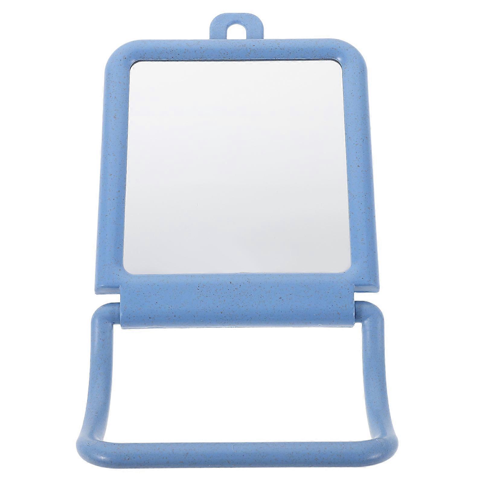 Small Rectangle Mirror Wheat Straw Makeup Mirror with Foldable Stand