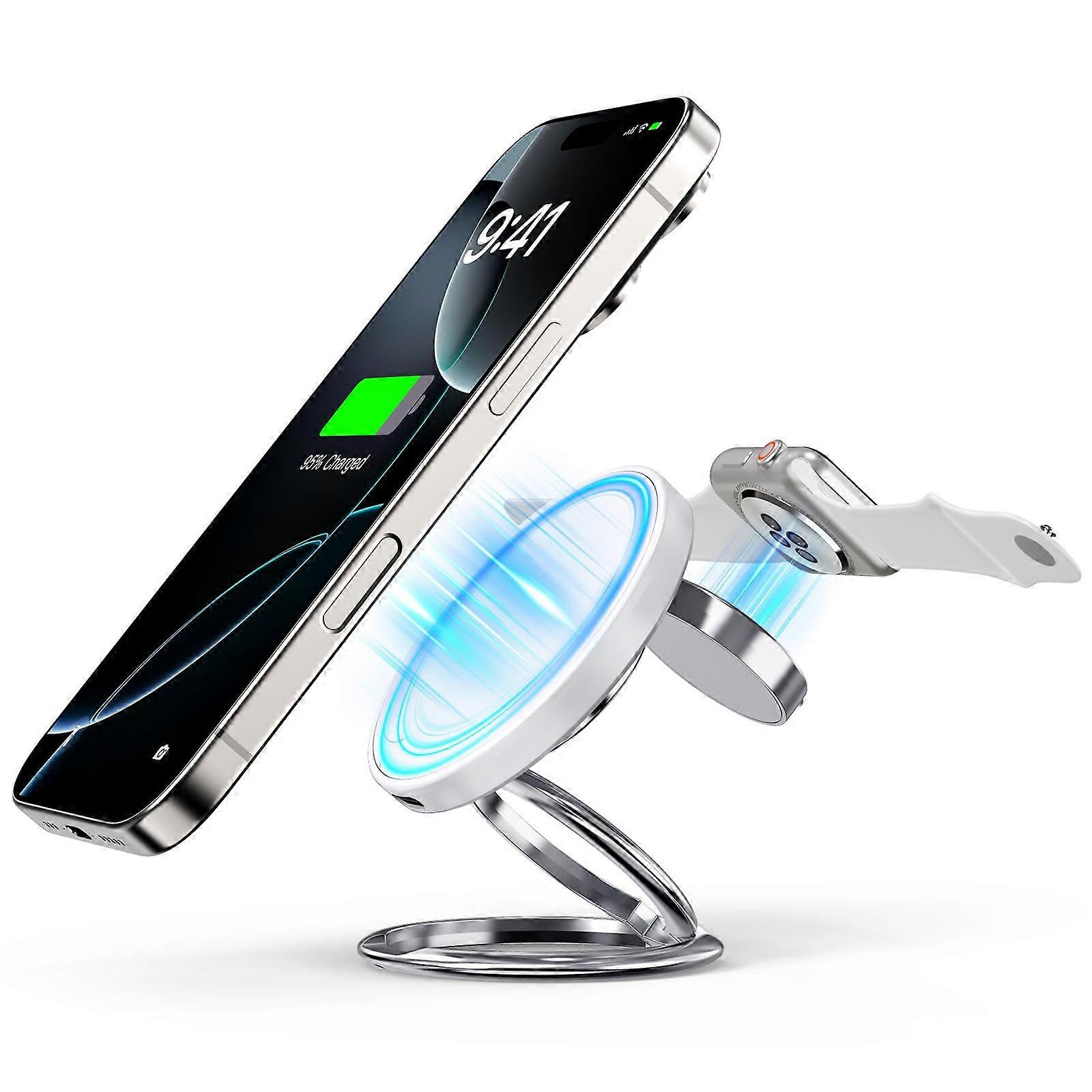 Wireless Charging Stand with Adjustable Viewing Angle, Fast Qi Wireless Charger, Silver for Smartphone