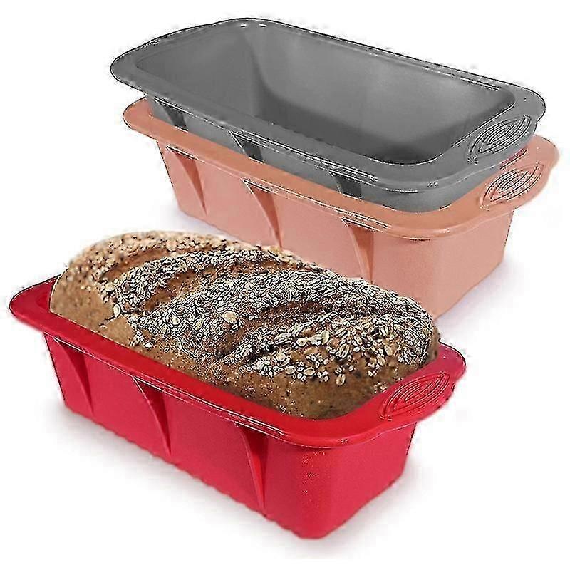 Silicone Bread Baking Pan Set, Nonstick & Flexible, 3-Pack, Multi-Purpose, Red/G
