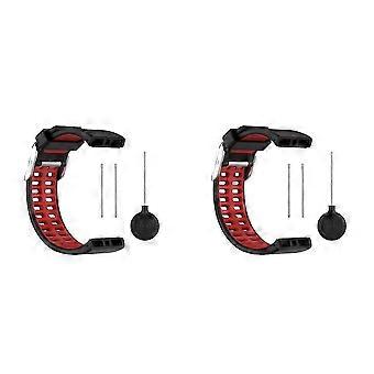2X Soft Silicone Watch Band Replacement Watch Strap WristBand compatible with Polar V800 Smart Bracelet with Tool Black + Red