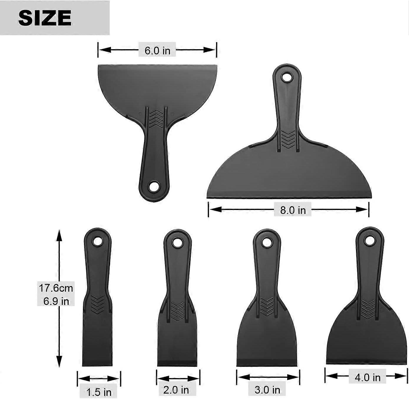 6 Pack, Plastic Paint Scraper, Plastic Scraper, Plastic Putty Knife, Putty Knife Set, Plastic Spreader, Spackle Tool.