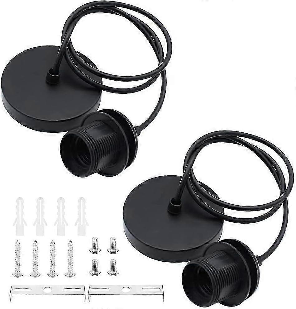 2 Pack E27 Pendant Light Fitting Ceiling Rose Pendant Modern Light Pendant Fitting Ceiling Fitting Set compatible with Ceiling with 1M Cable