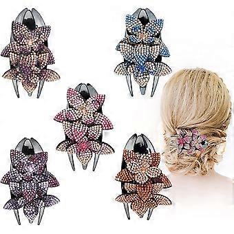 5 PCS Strass Flor Grampo de Cabelo Flor Dupla Flor Cabelo Pin Cabelo Cauda de andorinha Pin Cristal Cabelo Cauda de andorinha Clipe Glitter Cristal Pente de Cabelo Garra para Meninas Mulheres (5C
