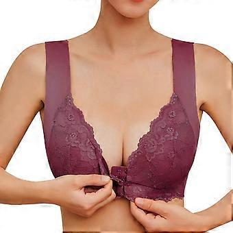 Front Closure Bras for Women Full Coverage Lace Wireless Bralettes,Soft Breathable Support Wirefree Everyday Bras  Burgundy XL