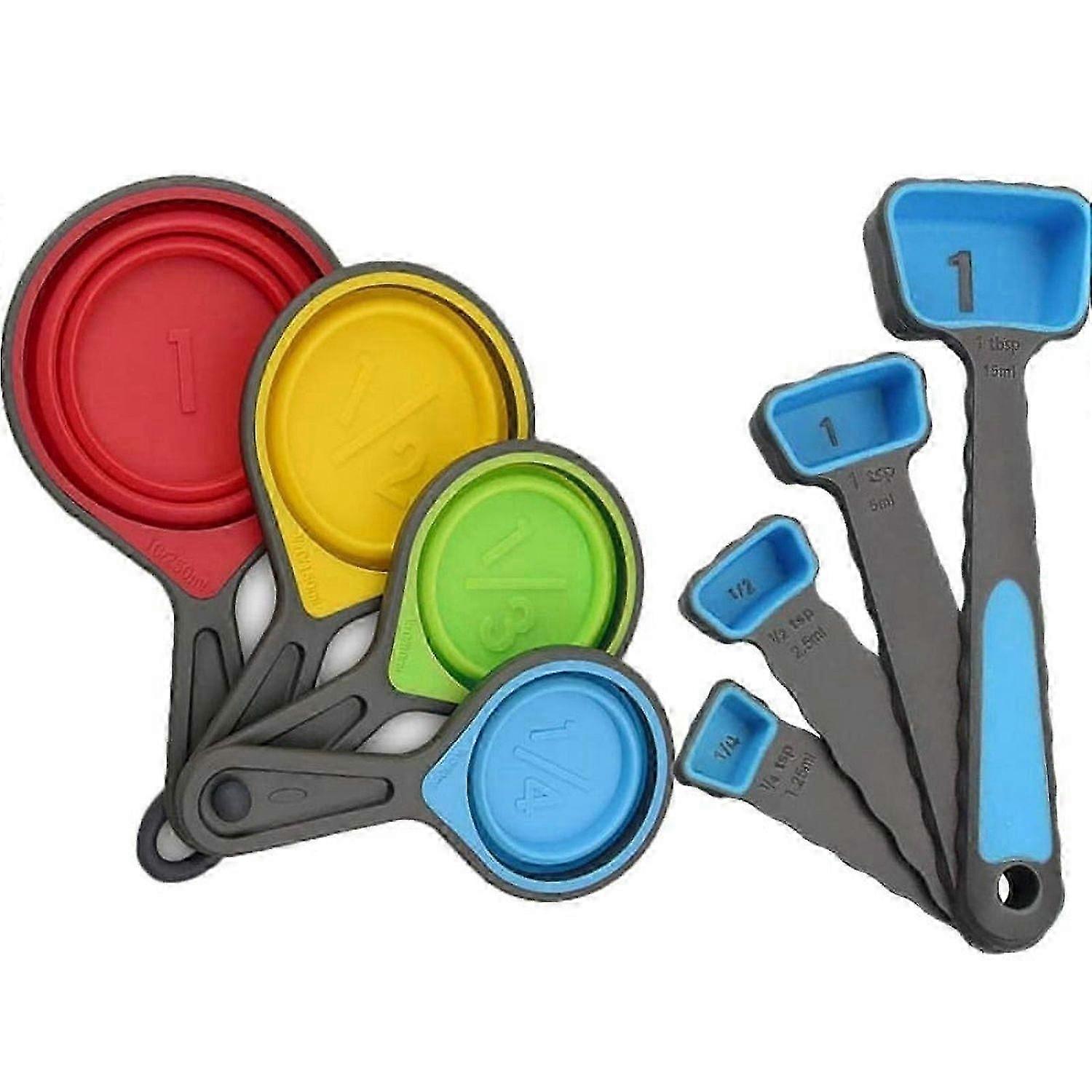Silicone Measuring Cup and Spoon Set, Foldable, 8 Pcs, Compatible with NICECEE