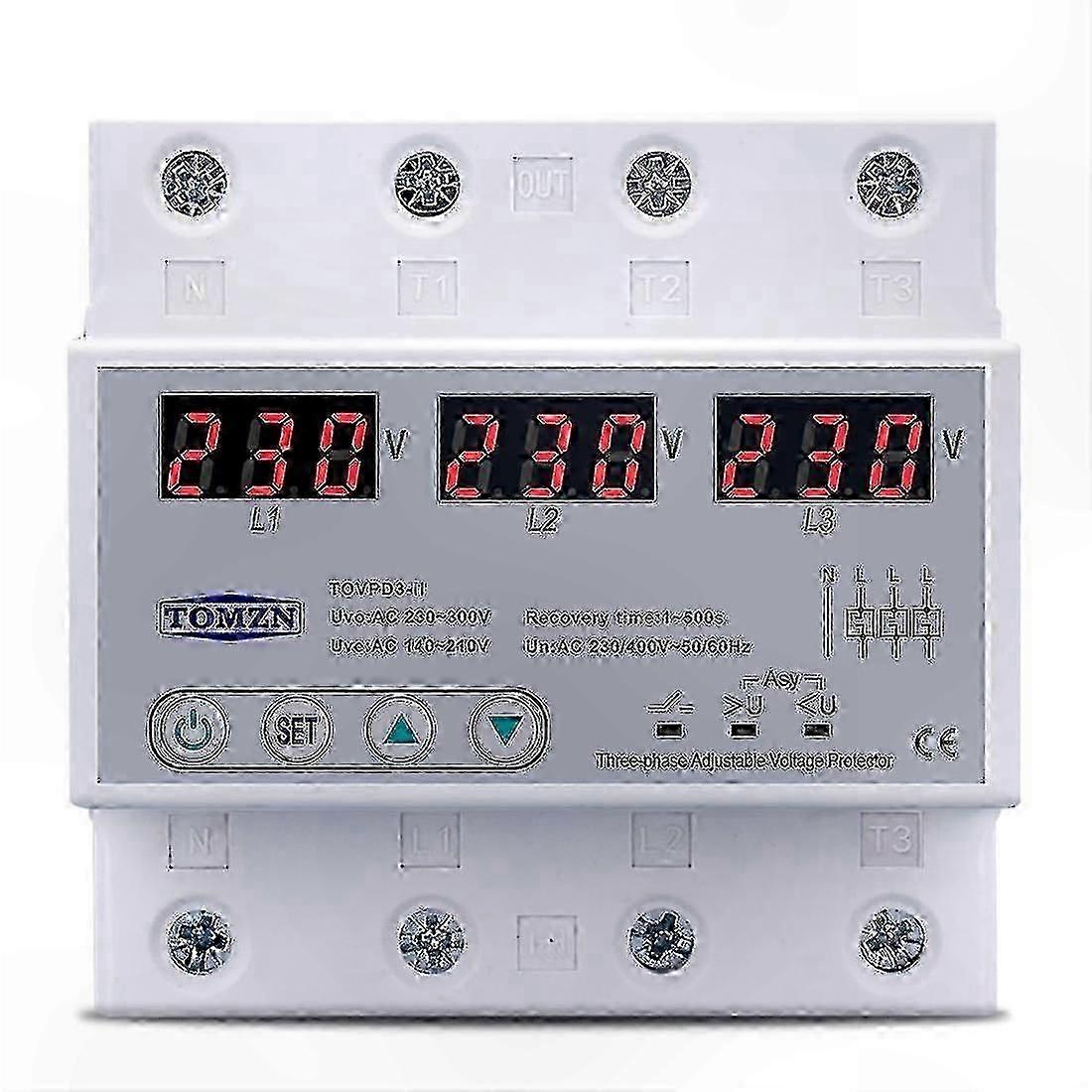 3-Phase Voltage Protector, 63A 380V Adjustable Over/Under Safety Reset Device Edition 1107