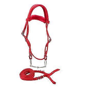 Red Adjustable Horse Bridle with Soft Cushion, Removable Snaffle, Durable PP Material