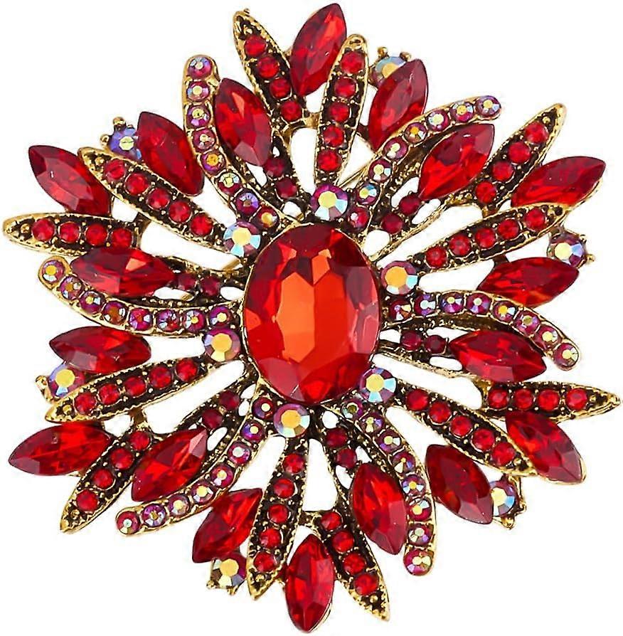 1Pc Alloy Rhinestone Brooches Flower Ruby 61x63mm