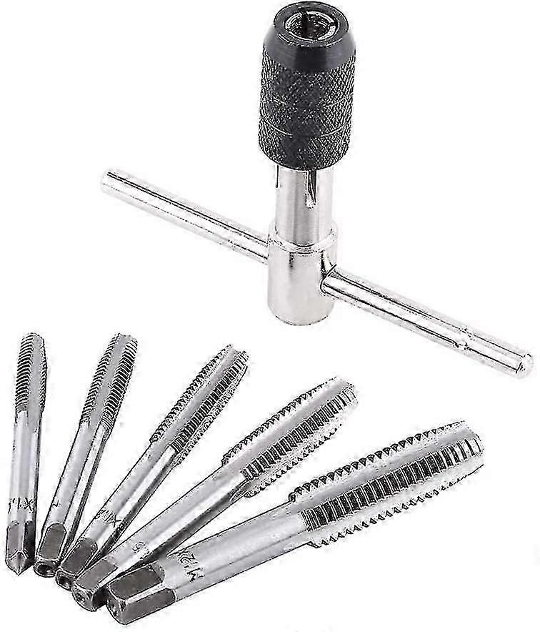 6pcs/set M6-m12 Adjustable Tapping T-wrench Threading Tapping Hand Tool Set Machine Screw Kit Metric Thread