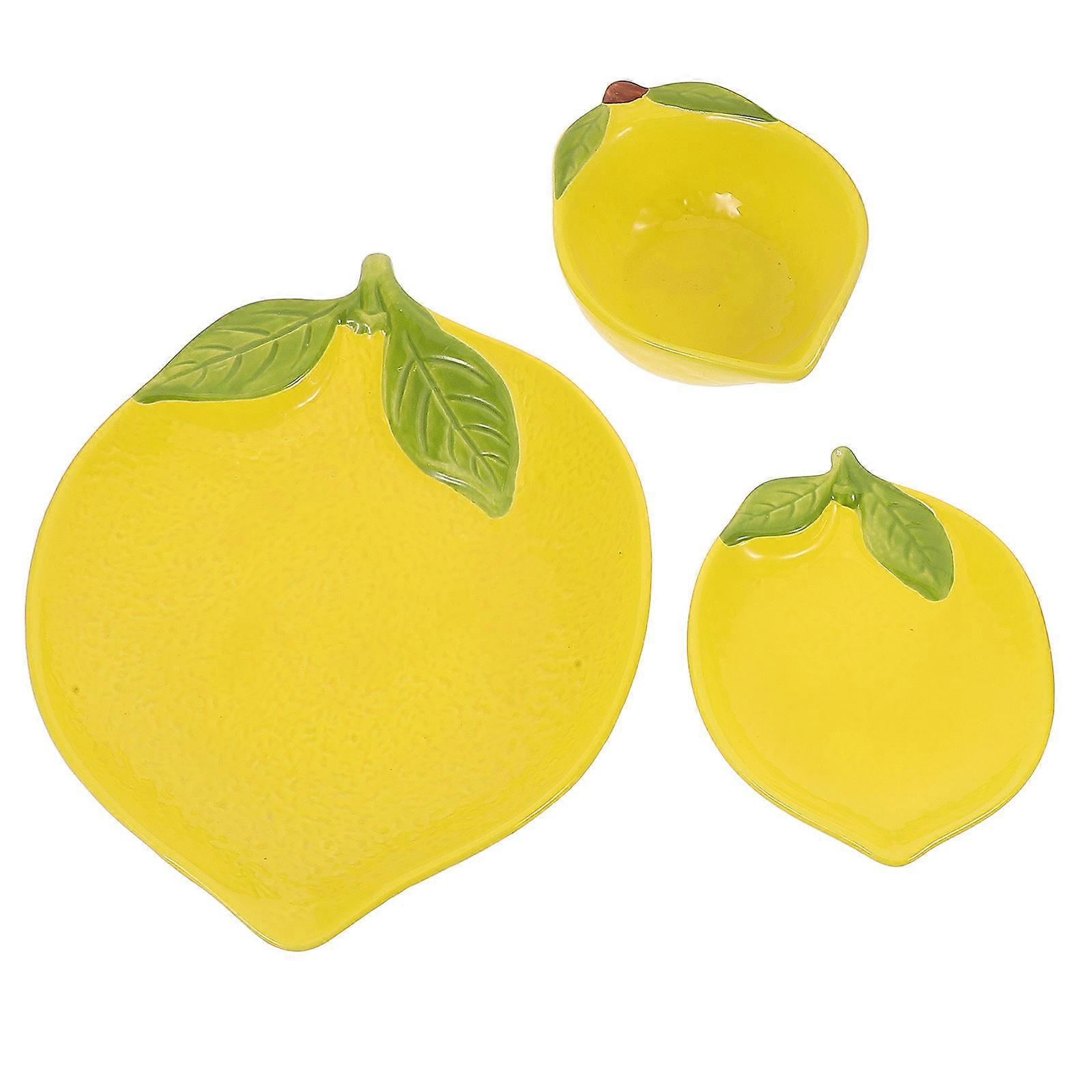 Creative Lemon Ceramic Fruit Plate for Serving 3Pcs Cute Dinnerware Set