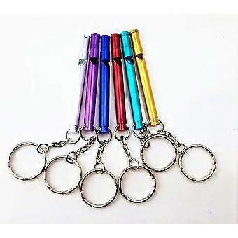 6 kleurrijke, slanke en lange aluminium fluitjes met sleutelring, noodfluitjes met sleutelring, accessoire voor wandelen, kamperen, bergbeklimmen, hondentraining