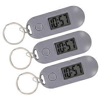 Chaveiro de relógio digital pequeno, formato redondo, adequado para todas as idades, precisão na marcação do tempo, pacote com 3 peças.