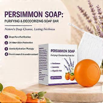 Natural body odor soap for Men Women, Japanese Persimmon Soap Bar 100g with lavender extract and gentle cleaning.C6