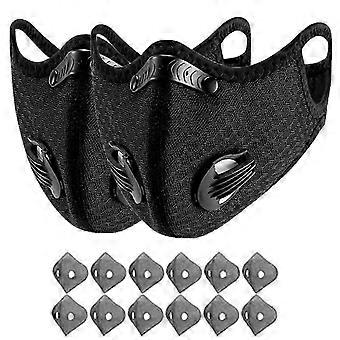 2PCS Black Cycling Face Mask with Dual Breathing Valve - Replaceable Filters, Dustproof