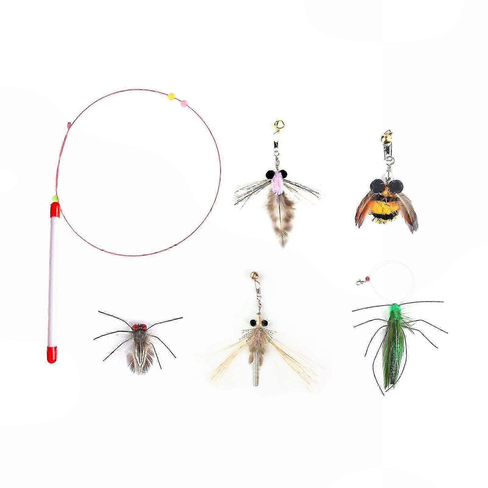 Interactive Feather Cat Teaser with Bell, 1 Set Cat Wand Toy with Interchangeable Attachments