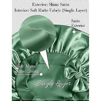 Satin-Schlafhaube mit rutschfester Oberfläche und langen Lockenbändern für langes Haar und Zöpfe (grün) – ideal zum Schlafen