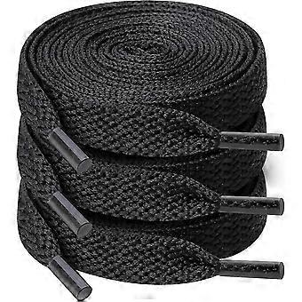 Three pairs of flat shoelaces, 5/16 inch wide, suitable for athletic shoes, running shoes, boots, etc.