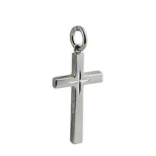 Silver 25x15mm diamond cut star solid block Cross