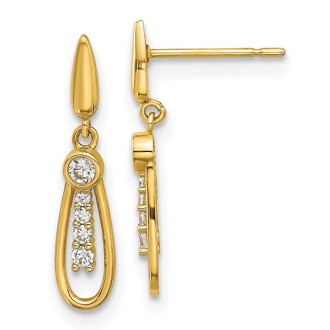14k Solid Yellow Gold Polished Cubic Zirconia Fancy Post Long Drop Dangle Earrings 18.7x4.1mm Wide-Dangle Earring for Wo
