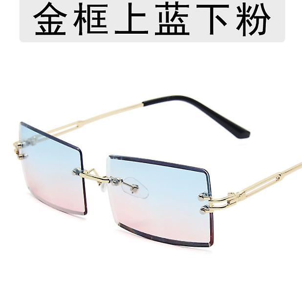 Summer Women's New Design Rimless Cut Edge Sunglasses Square Gradual Color Shades Trend Street Pats Glasses