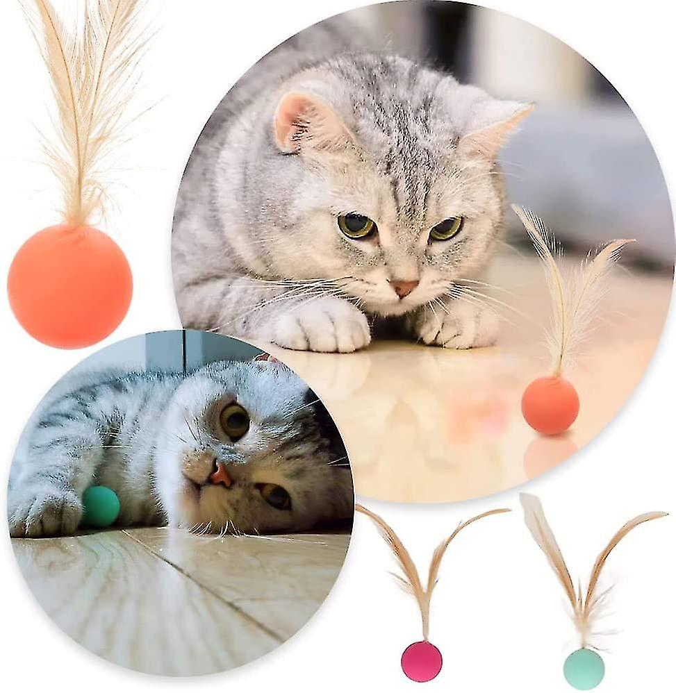 3pcs Cat Feather Toys Cat Balls Toy,bouncy Balls With Feathers,high Rebound Pet Interactive Kitten Toys For Cats