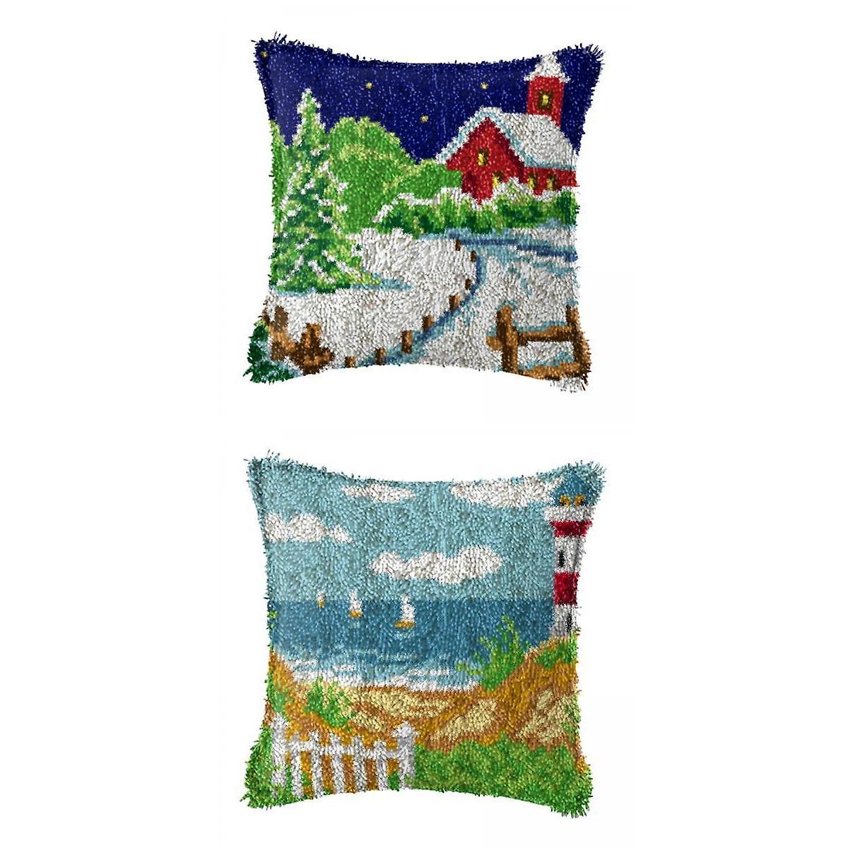 2 Latch Hook Embroidery Kits Cushion Needlework Blank Pillowcases Meshes