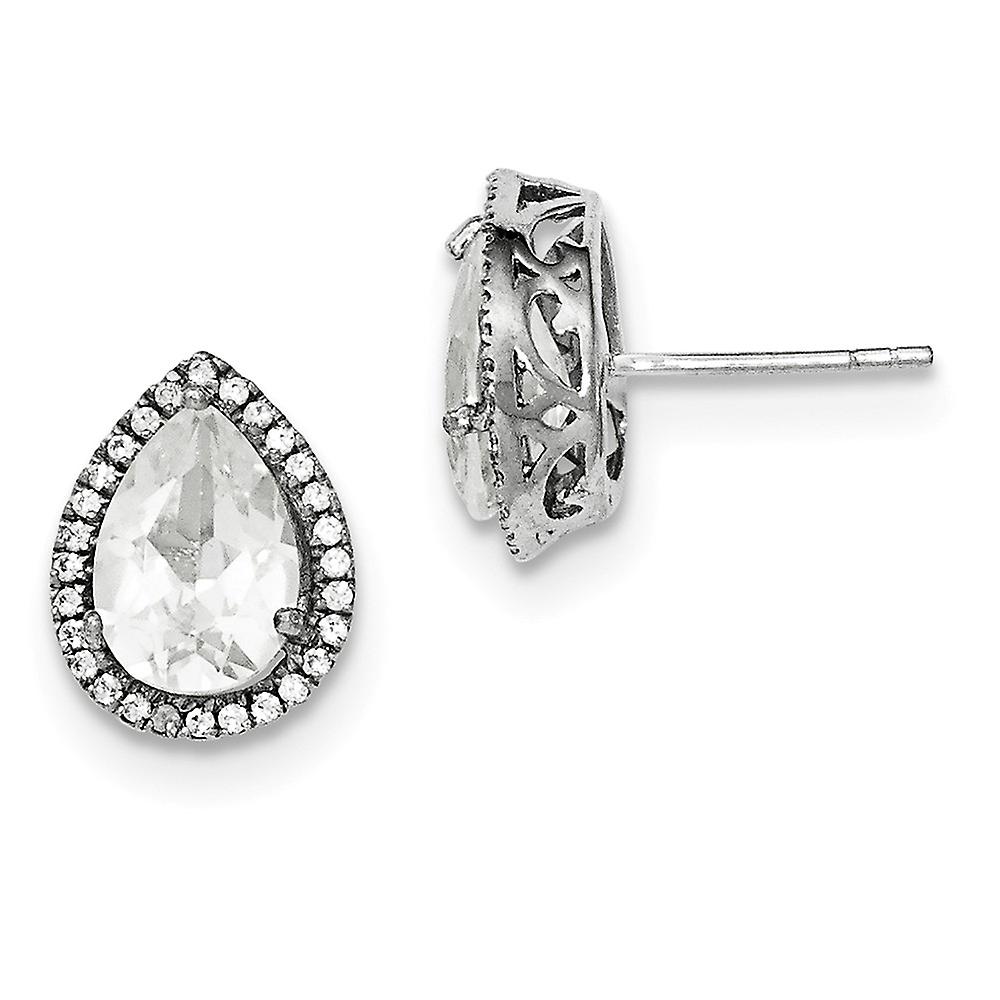 925 Sterling Silver Polished Created White Topaz and Cubic Zirconia Post Earrings 14x11mm Wide Stud Earring for Women