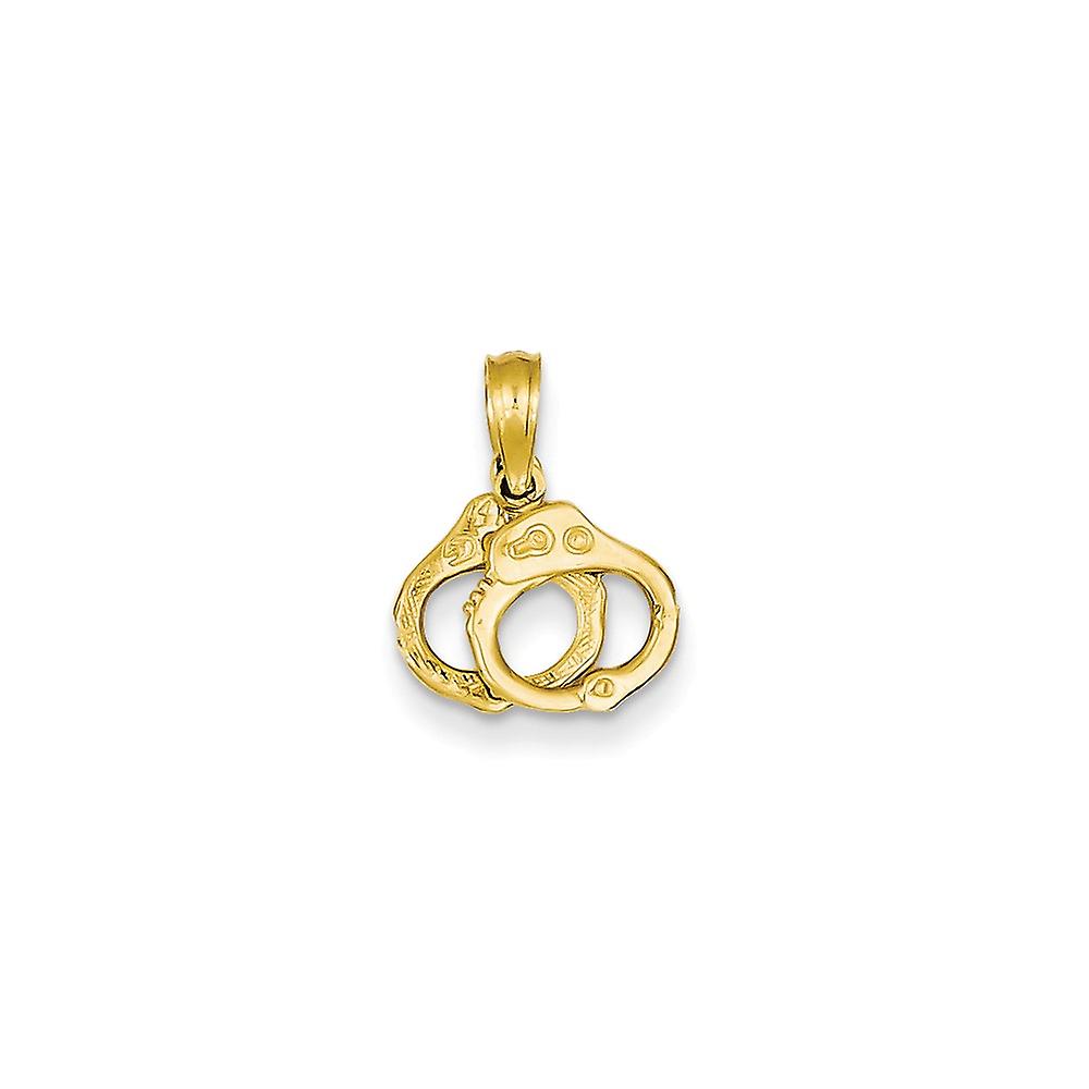 Collier pendentif menottes polies en or jaune massif 14 carats 15 x 11,5 mm de large pour femmes