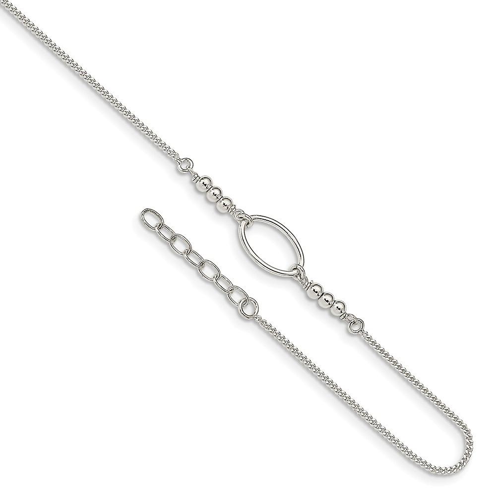 8.7mm 925スターリングシルバーオーバルとビーズプラス1inエクステンションアンクレット-女性用アンクレット - 長さ:9〜10