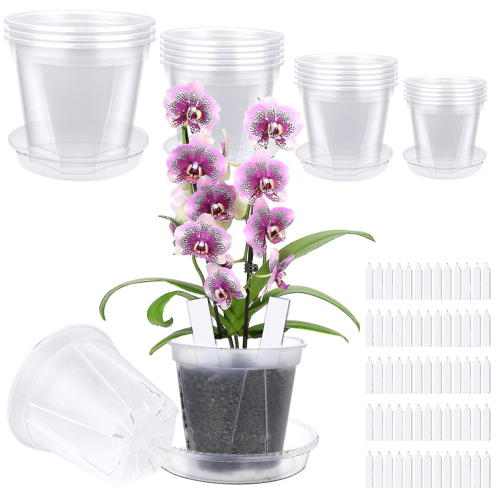 Nursery Pots Clear Pots With 18 Tray, 4 Sizes Plastic Pots