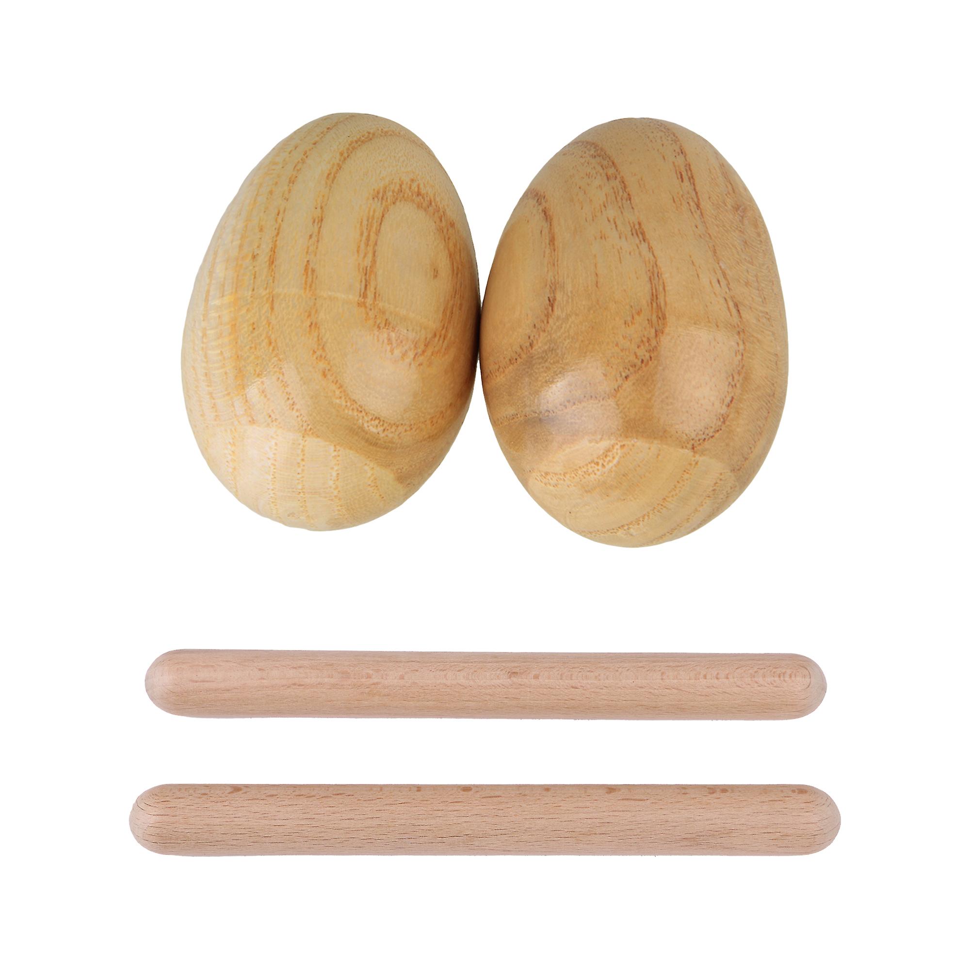 2 x Wooden Fake Eggs with Wood Rhythm Stick Percussion Instruments Kit