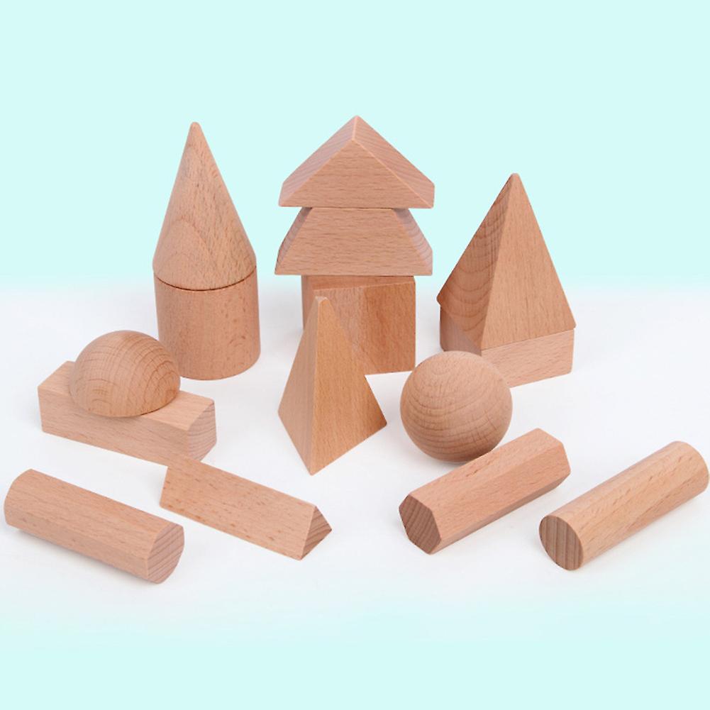 15Pcs Wooden Blank 3D Geometry Solid Blocks Kids Learning Math Educational Toy