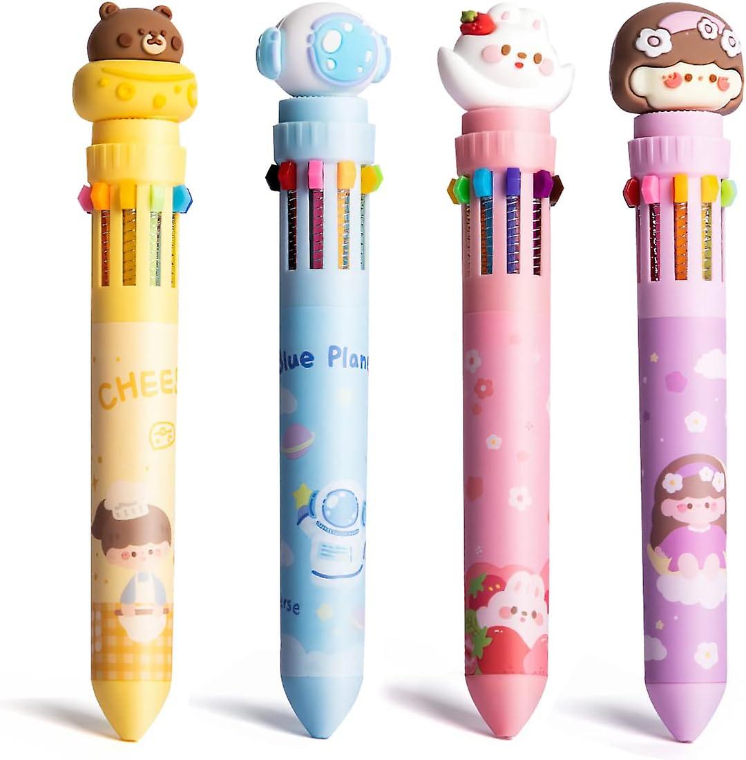 4 أقلام Rollerball متعددة الألوان قابلة للسحب 10 قلم ملون 0.5 مم كرتون لهدايا حفلات المدرسة المكتبية