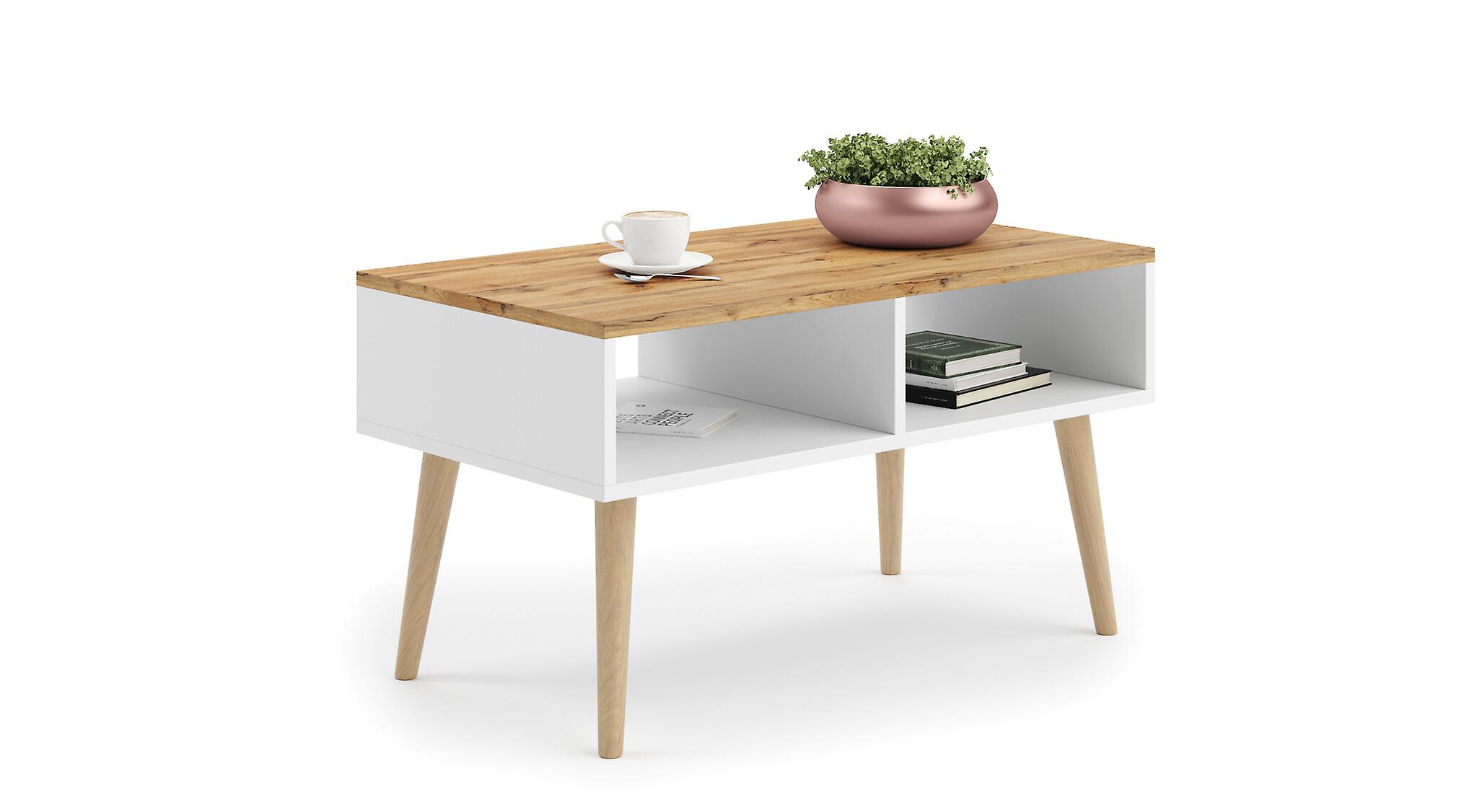 Table basse scandinave - marron blanc - 90x50x55 cm